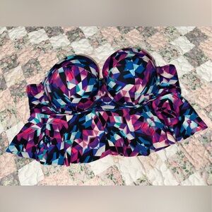 Torrid Women’s Multicolor Geometric Strapless Bandeau Ruffle Bikini Top